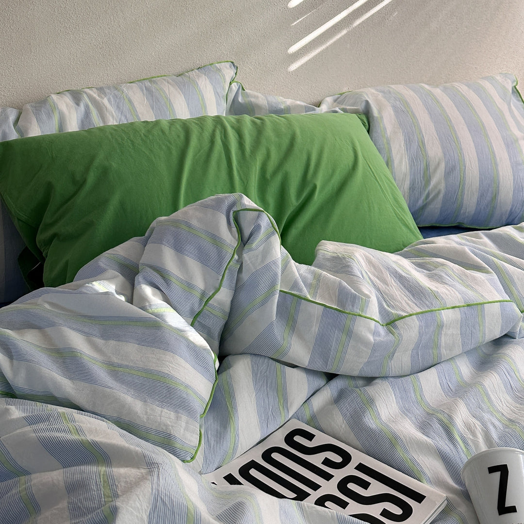 Green Piping Stripe Bedding Set