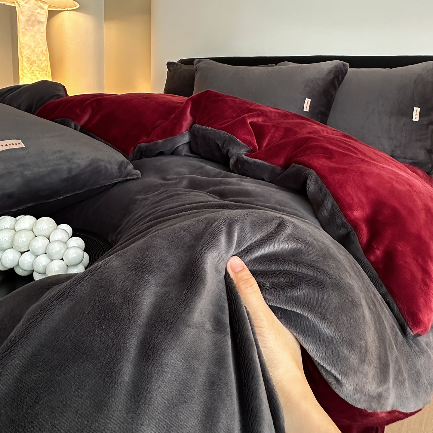 Double Milk Fleece Bedding Set, Dark Charcoal