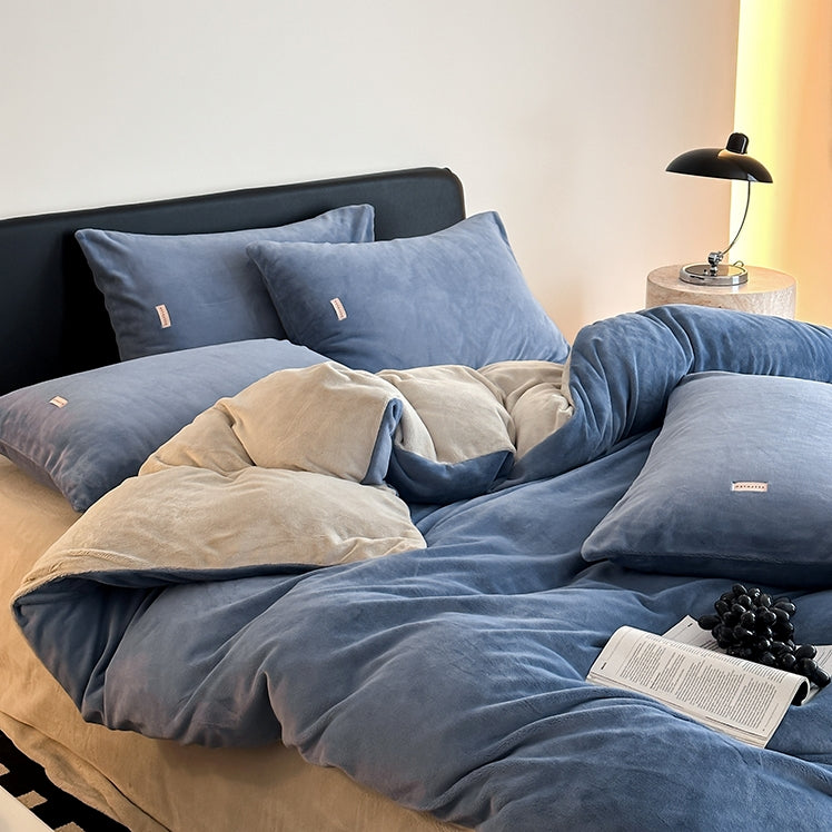 Double Milk Fleece Bedding Set, Midnight Blue