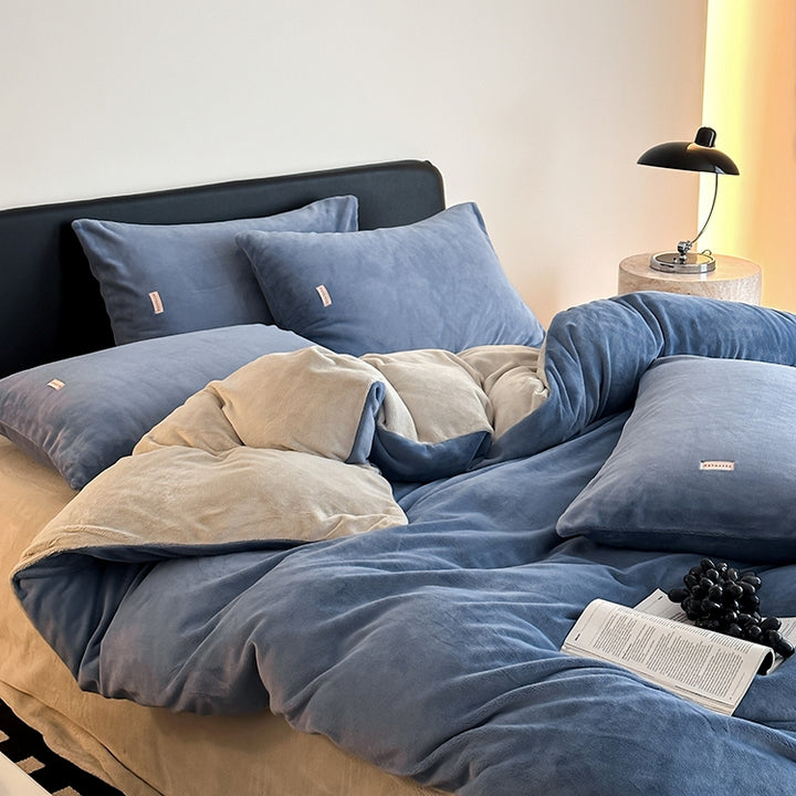 Wカラーミルクフリース寝具セット ミッドナイトブルー