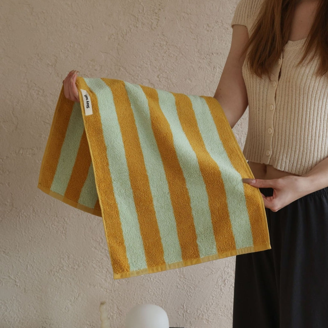 ワイドストライプカラーブロックコットンタオル
