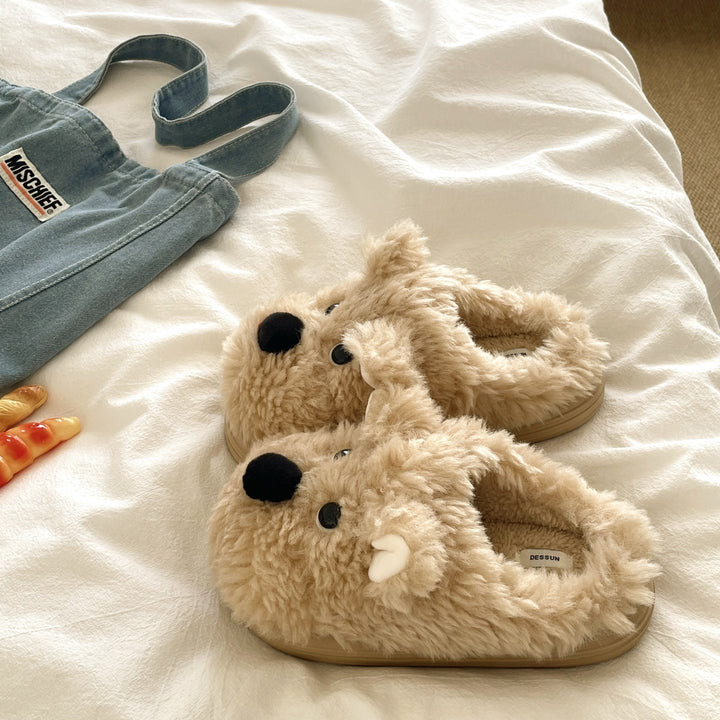 ふわふわ舌ペロドッグルームシューズ ミルクティー