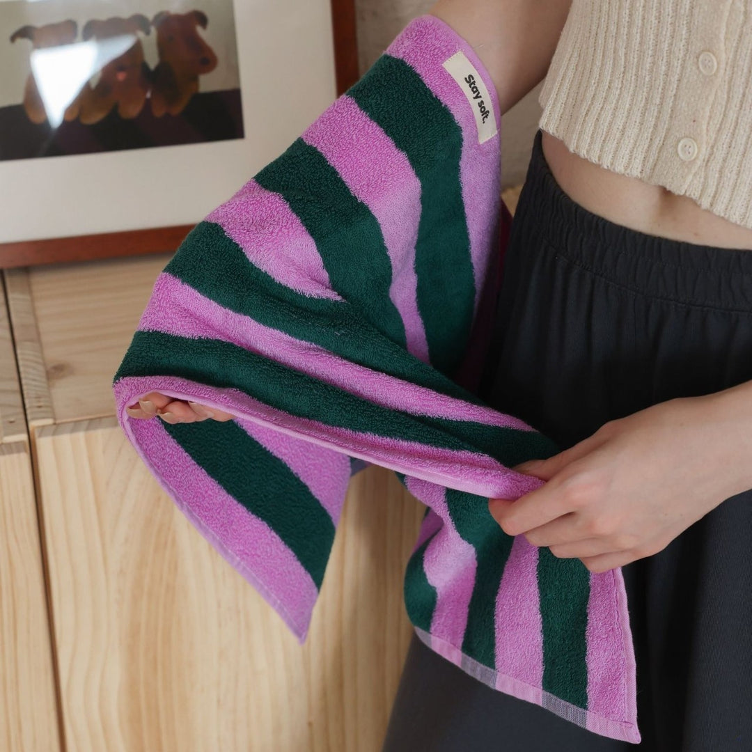 ワイドストライプカラーブロックコットンタオル