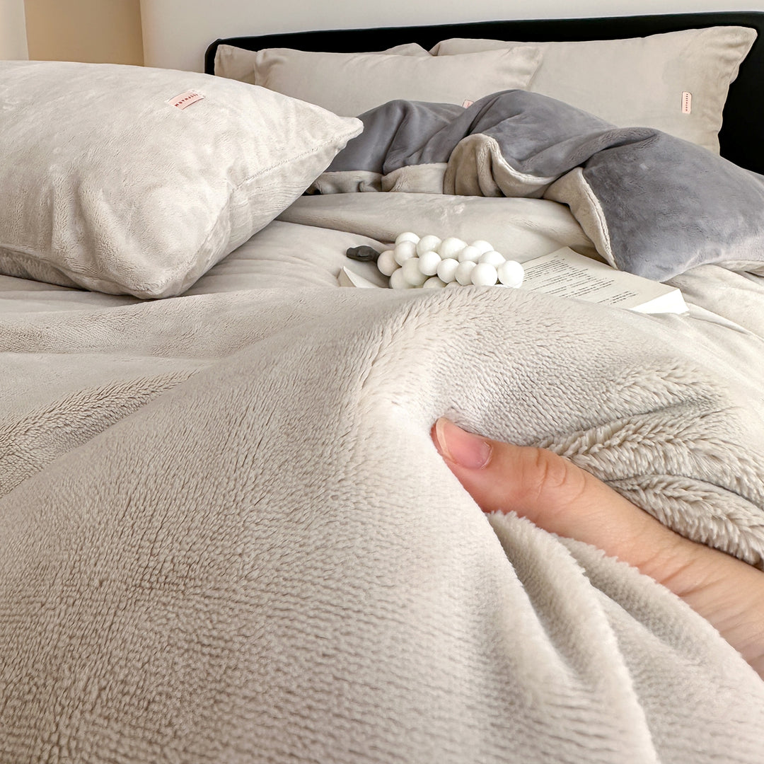 Double Milk Fleece Bedding Set, Soft Gray