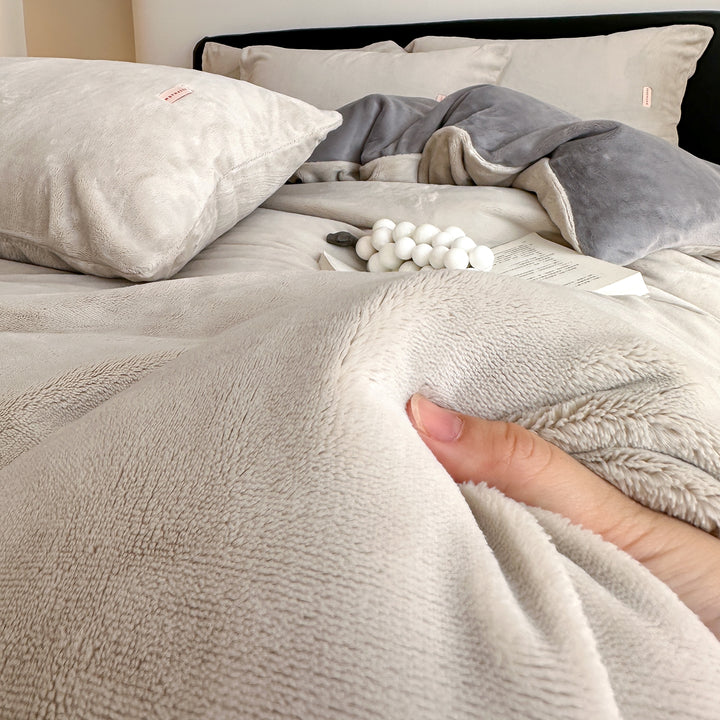 Double Milk Fleece Bedding Set, Soft Gray