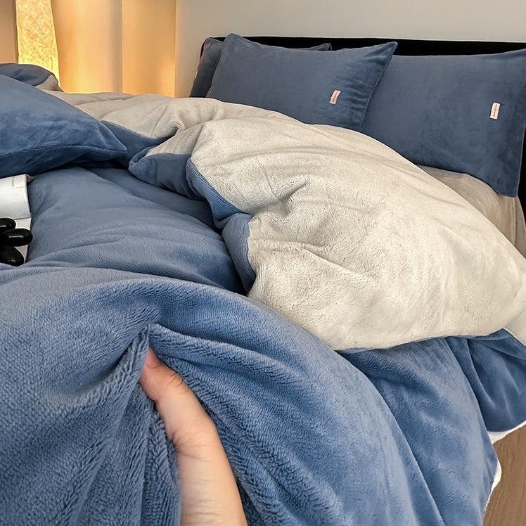 Double Milk Fleece Bedding Set, Midnight Blue