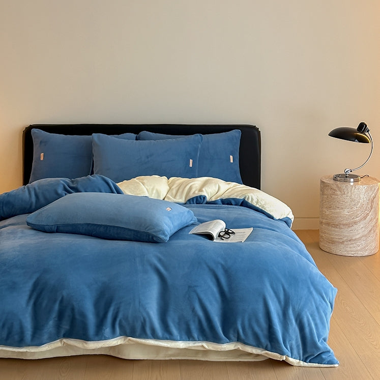Double Milk Fleece Bedding Set, Sapphire Blue