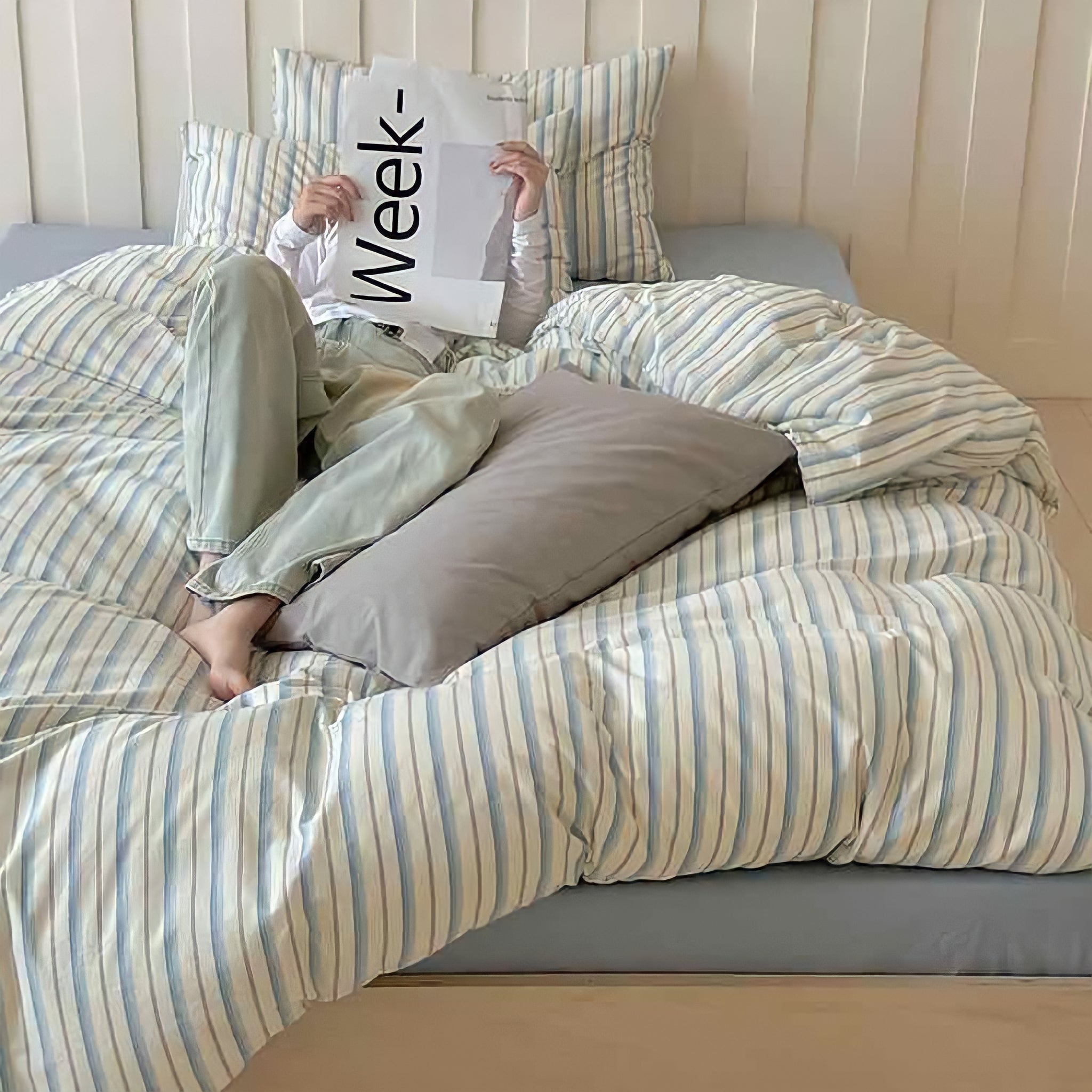 コットンカラーストライプ寝具セット 