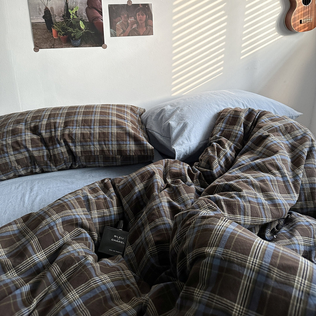 Vintage Brown Check Bedding Set
