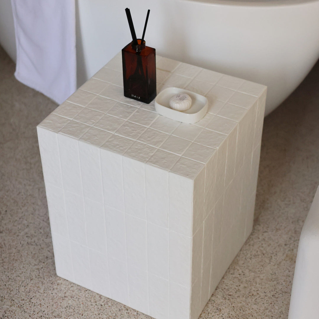 Mosaic Cube Side Table, White