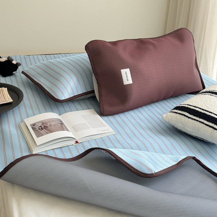 Soft Cool Ice Silk Stripe Mat Set Light Blue