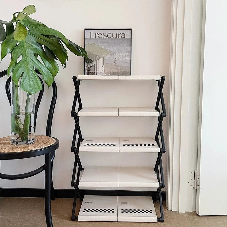 簡単組み立て モノクロ チェック柄 シューズラック kocol