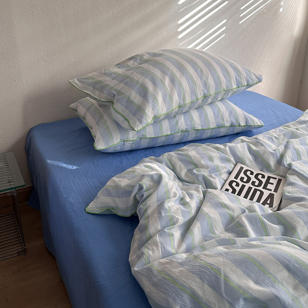 Green Piping Stripe Bedding Set