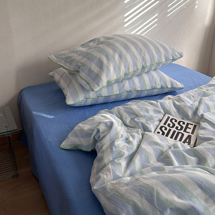 Green Piping Stripe Bedding Set