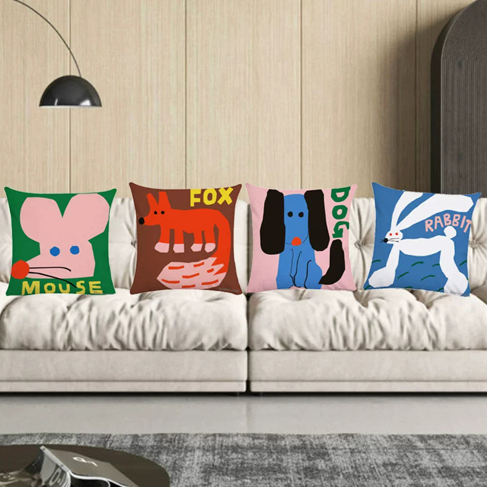 Colorful animal illustration cushion
