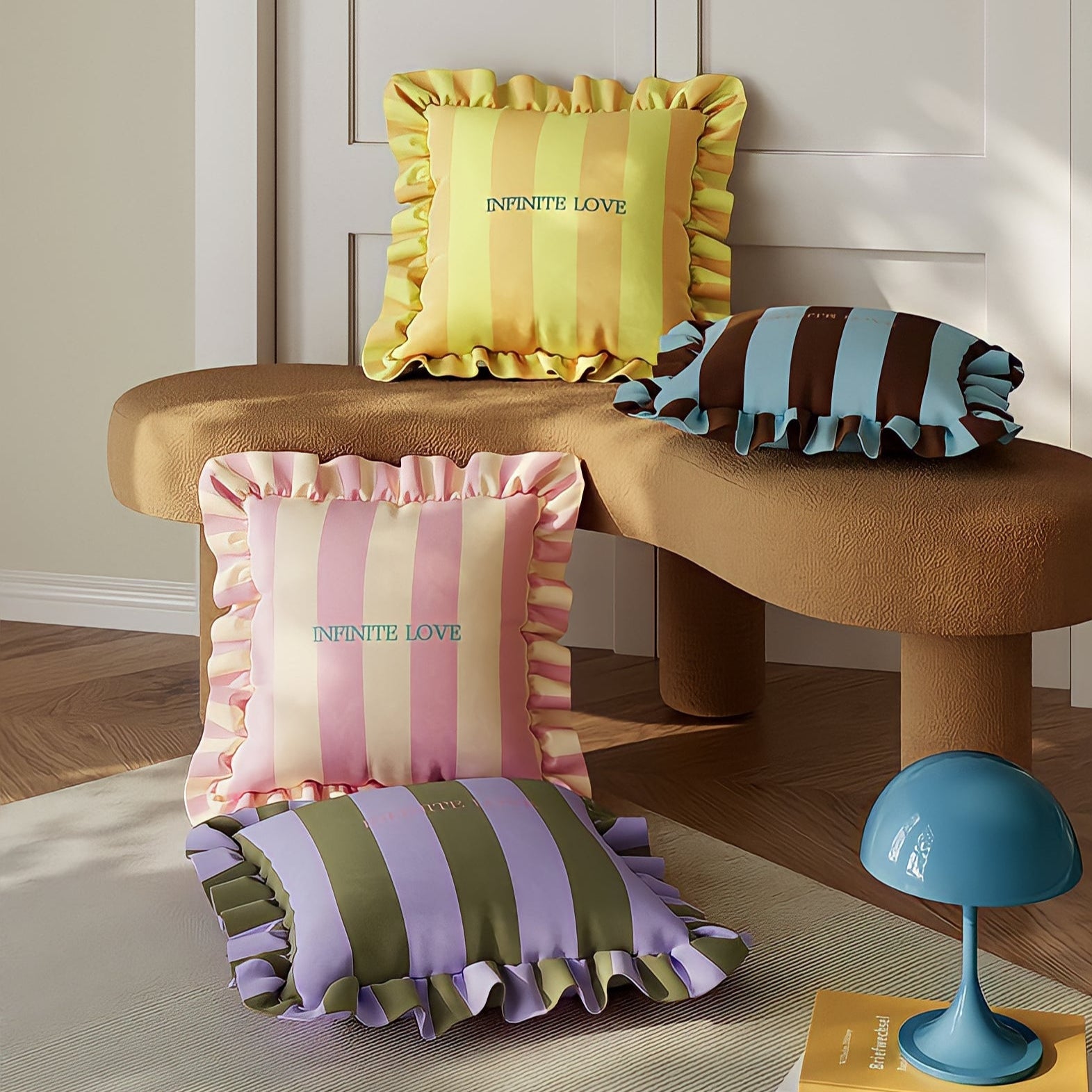 Striped frill colorful cushion