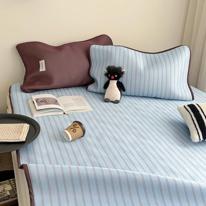 Soft Cool Ice Silk Stripe Mat Set Light Blue
