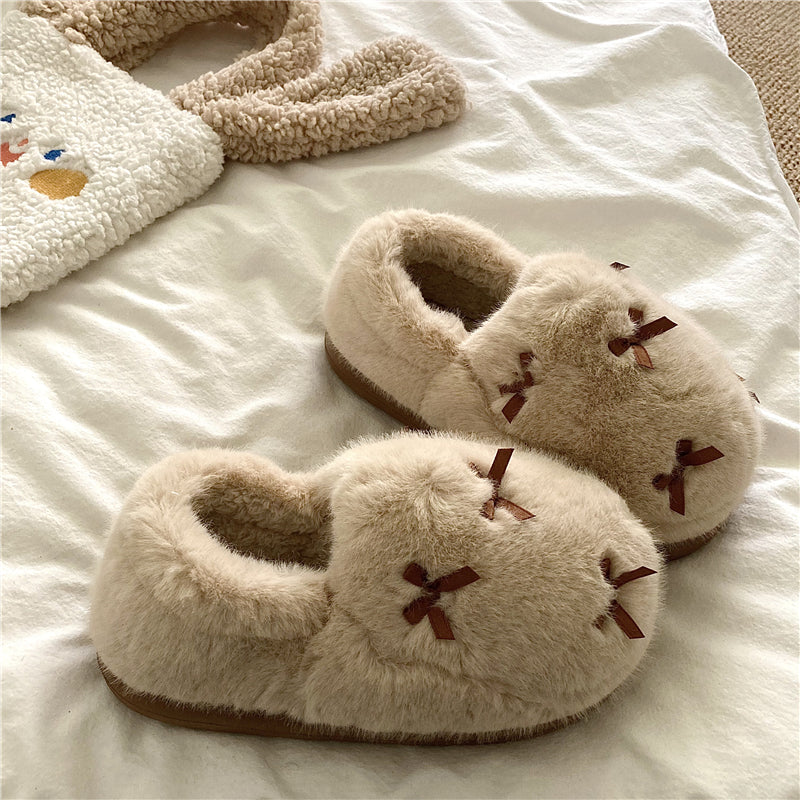 ミニリボンふわふわルームシューズ ミルクティー