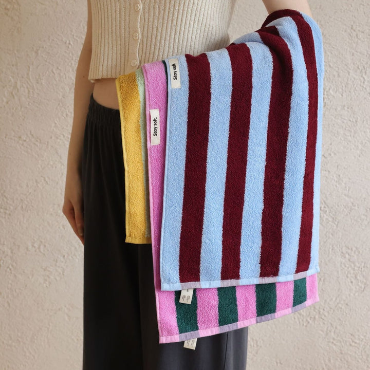 ワイドストライプカラーブロックコットンタオル