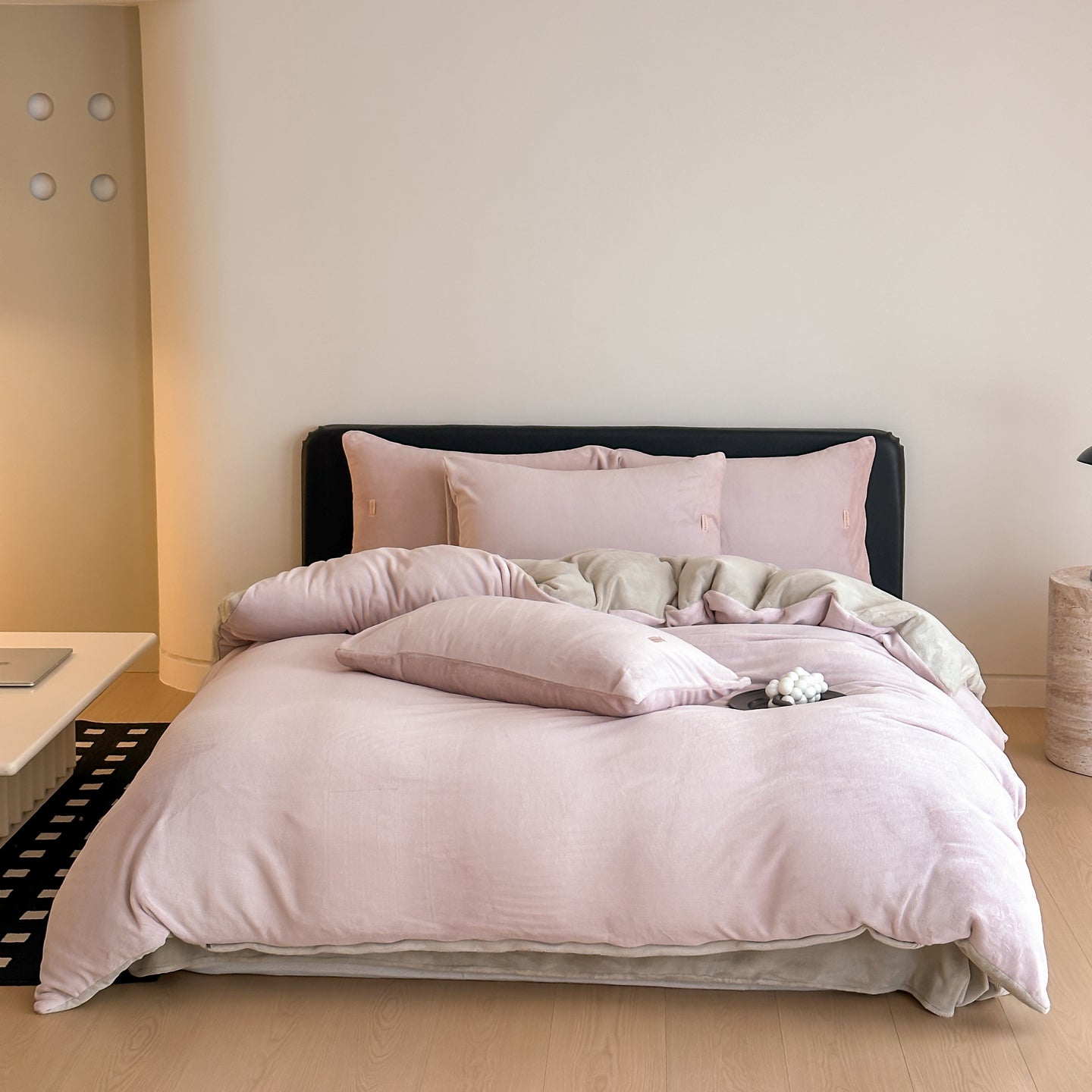Double Milk Fleece Bedding Set, Soft Pink