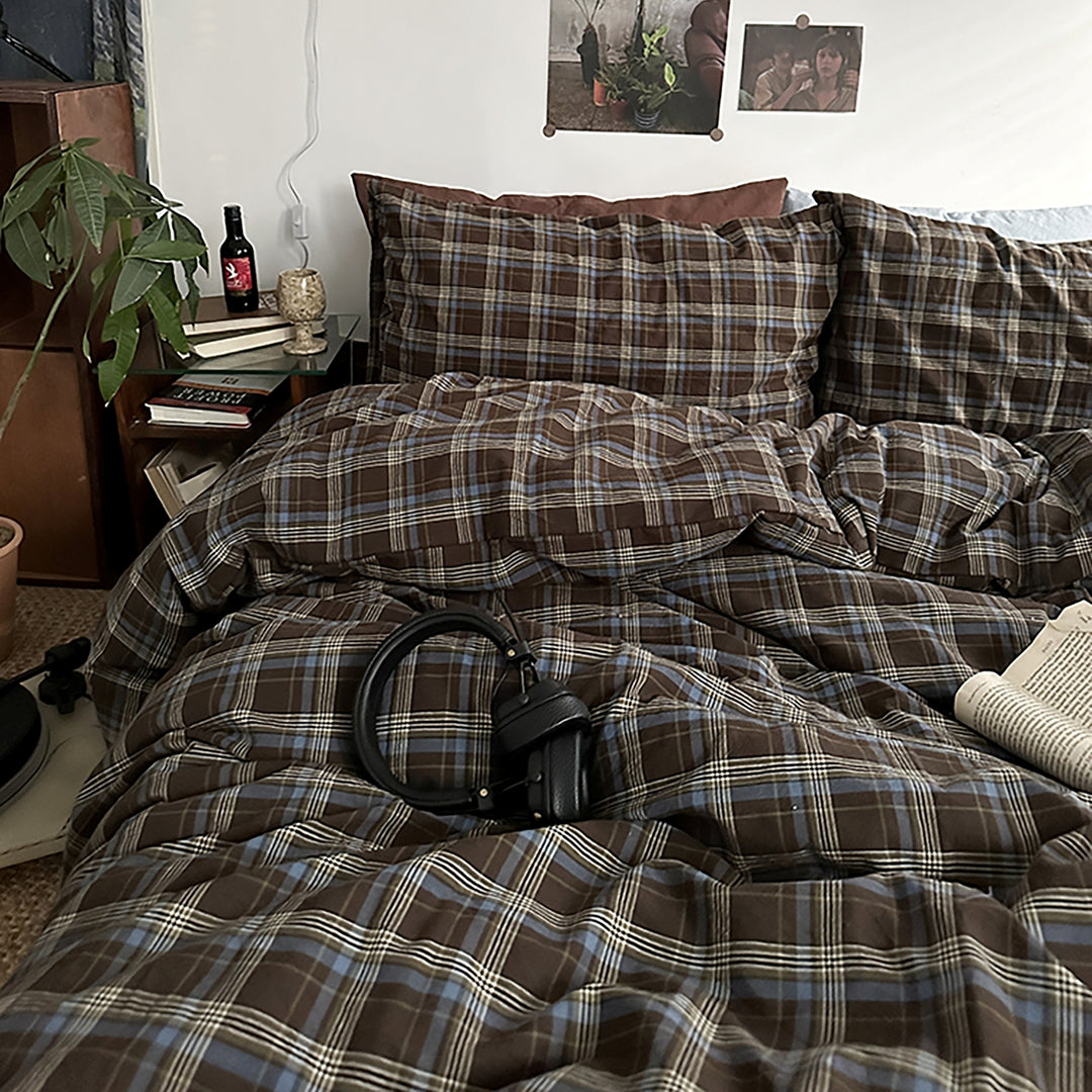 Vintage Brown Check Bedding Set