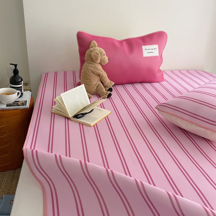Ice Silk Double Line Stripe Mat Set - Pink
