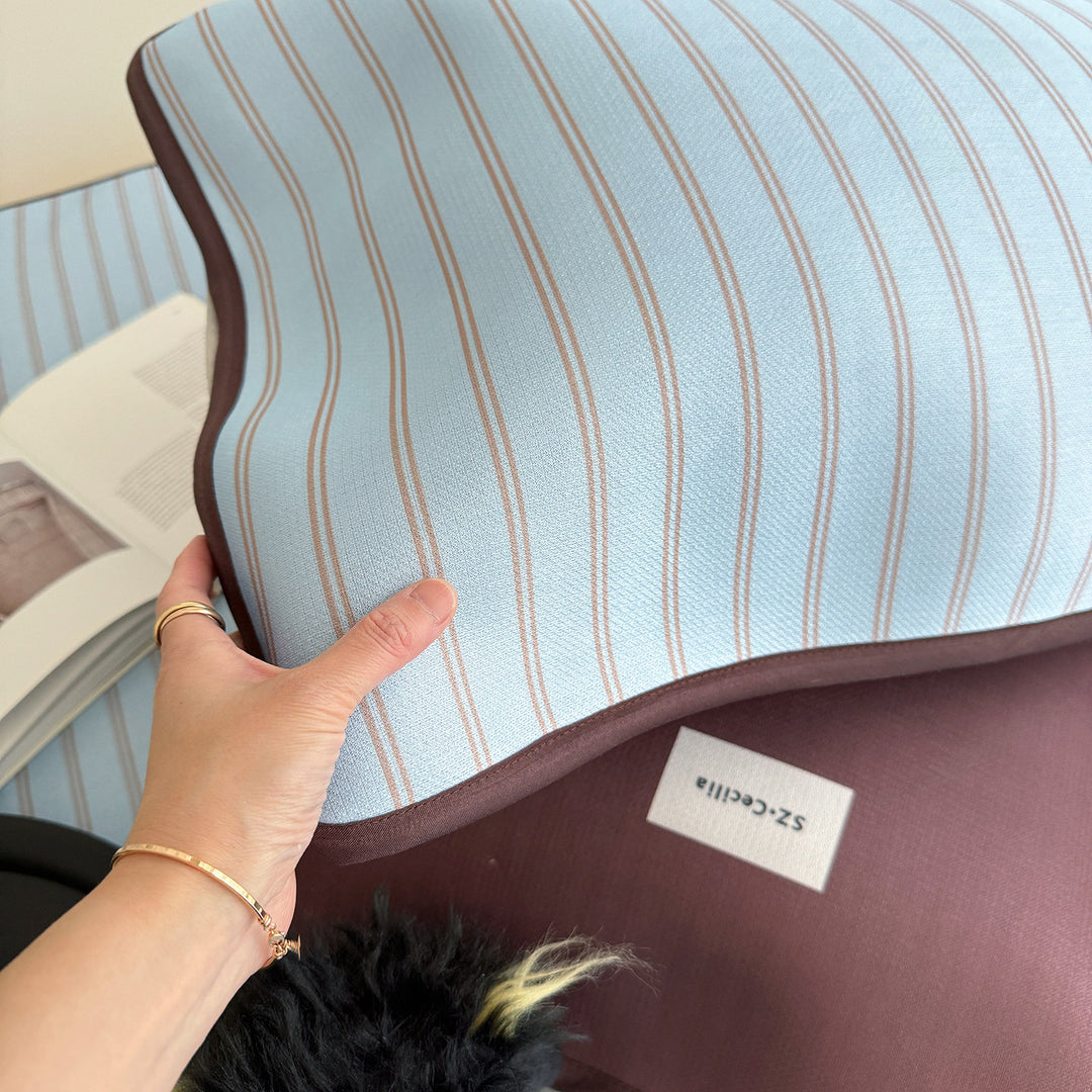 Soft Cool Ice Silk Stripe Mat Set Light Blue