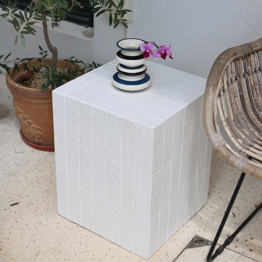 Mosaic Cube Side Table, White