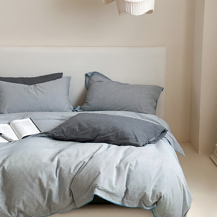 Blue Piping Cotton Bedding Set