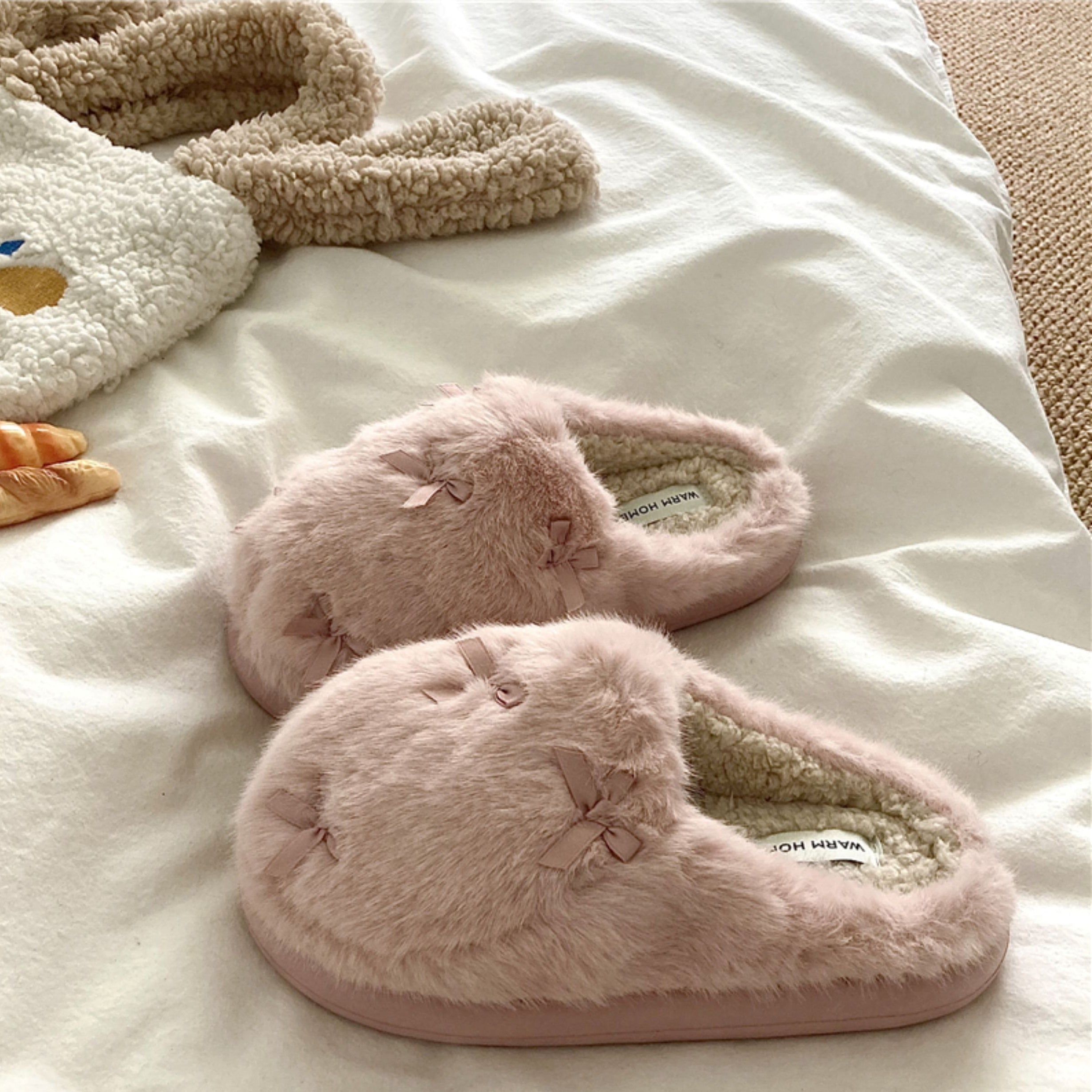 ミニリボンふわふわルームシューズ ピンク