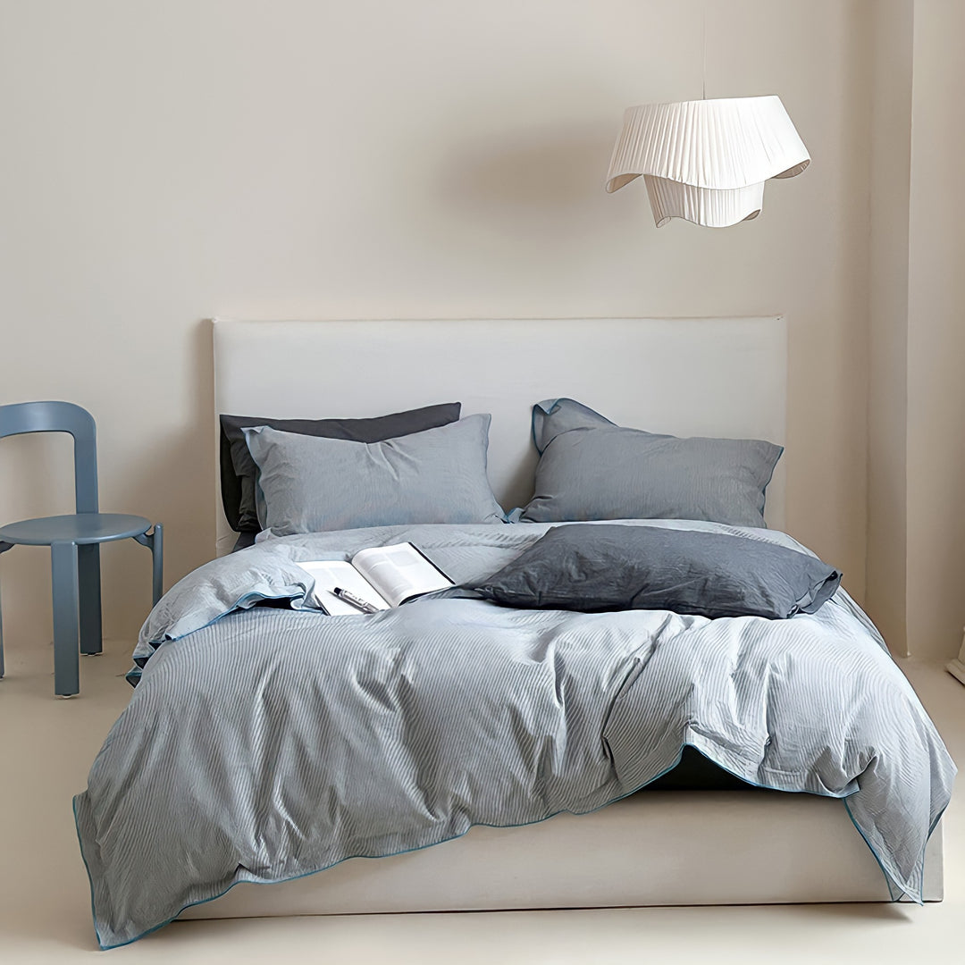 Blue Piping Cotton Bedding Set
