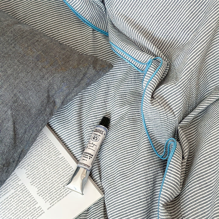 Blue Piping Cotton Bedding Set