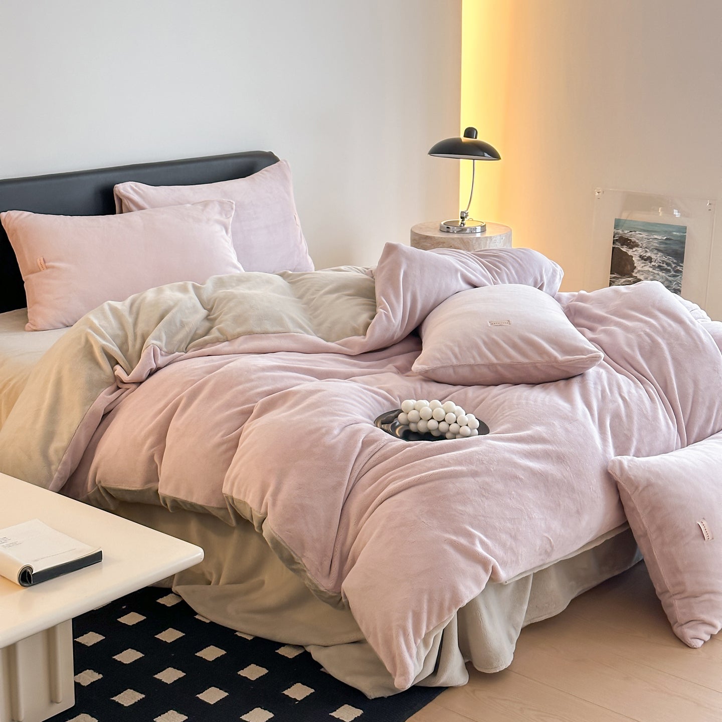 Double Milk Fleece Bedding Set, Soft Pink