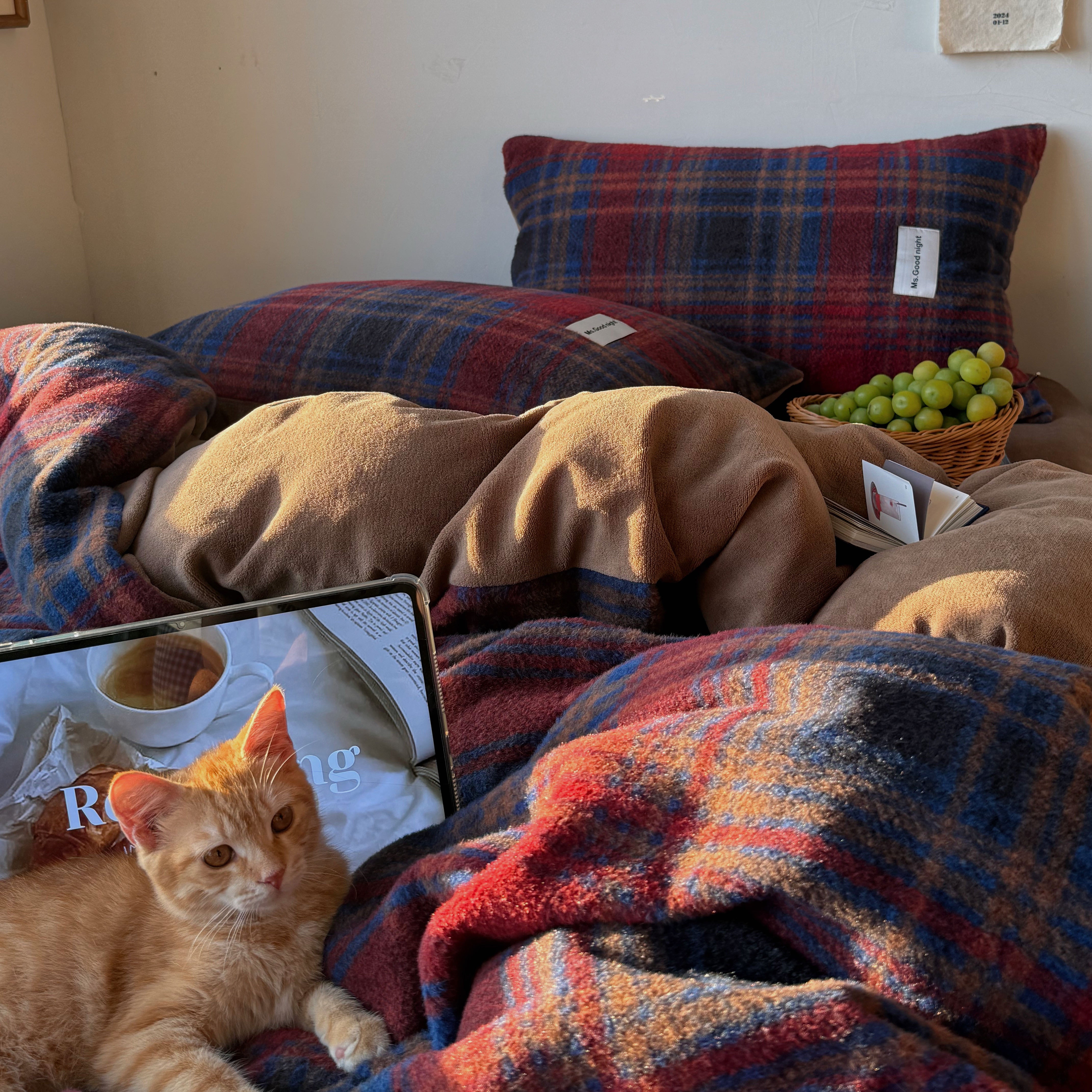 Classic Check Flannel Bedding Set Orange