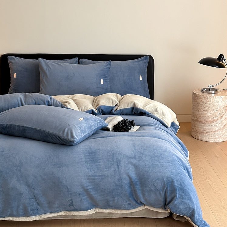 Double Milk Fleece Bedding Set, Midnight Blue