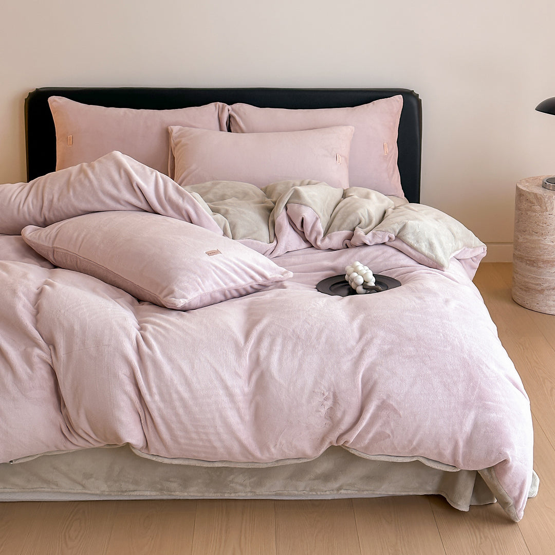 Double Milk Fleece Bedding Set, Soft Pink
