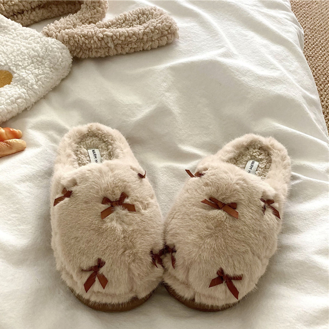 ミニリボンふわふわルームシューズ ミルクティー