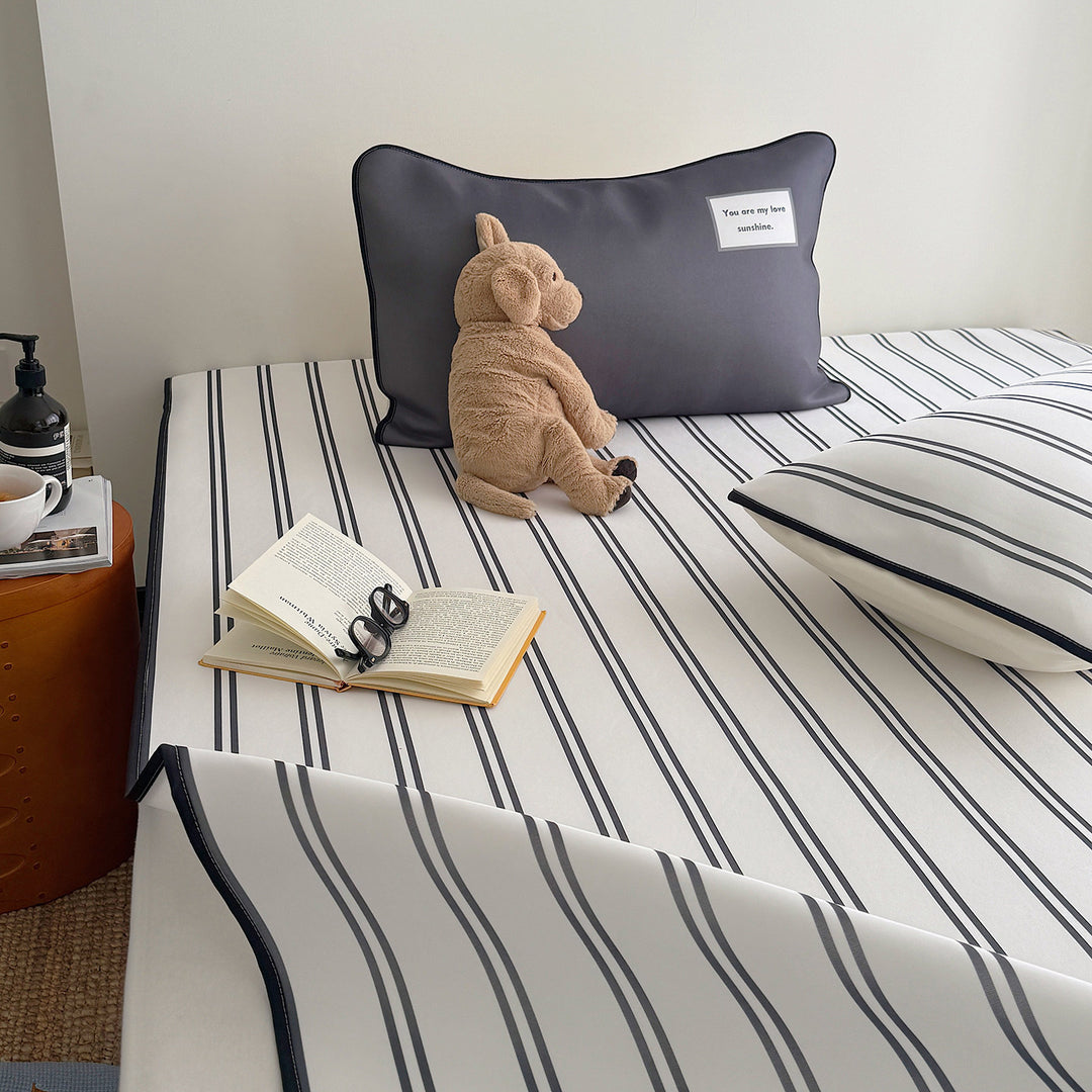 Ice Silk Double-Line Stripe Mat Set - Black