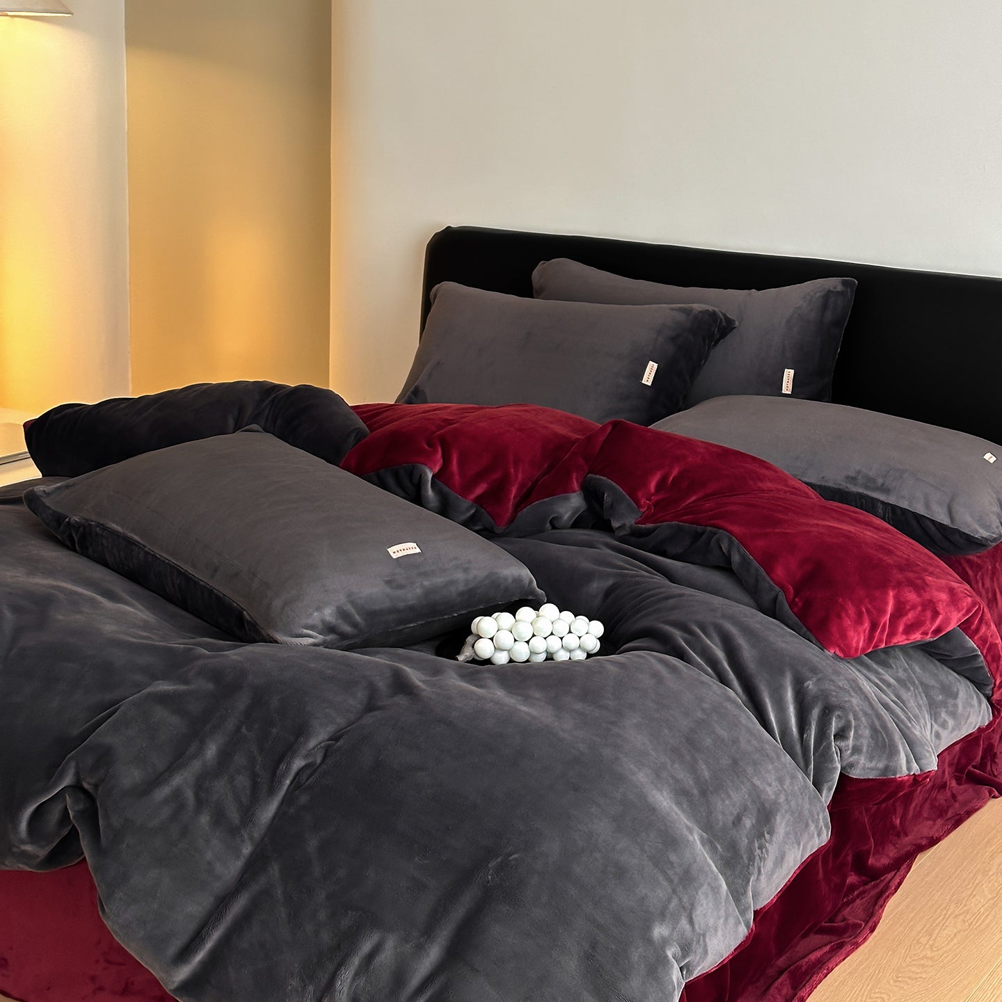 Double Milk Fleece Bedding Set, Dark Charcoal