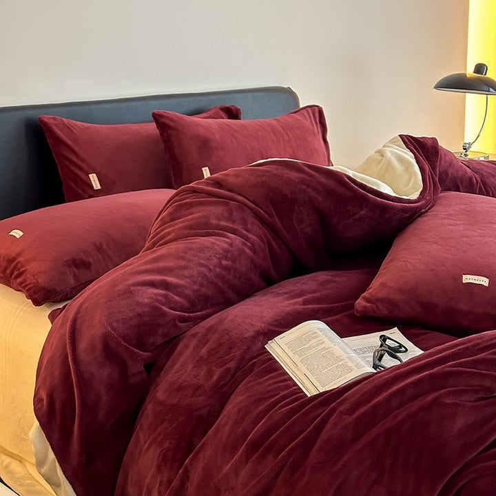 Wカラーミルクフリース寝具セット ワイン