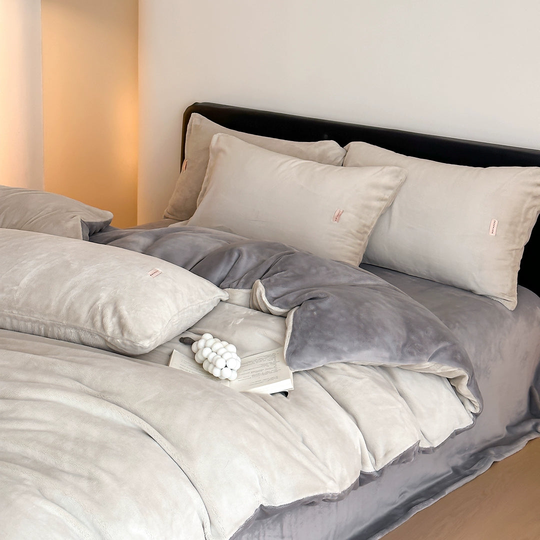 Double Milk Fleece Bedding Set, Soft Gray