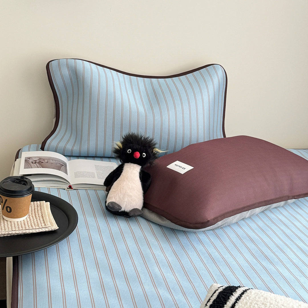 Soft Cool Ice Silk Stripe Mat Set Light Blue