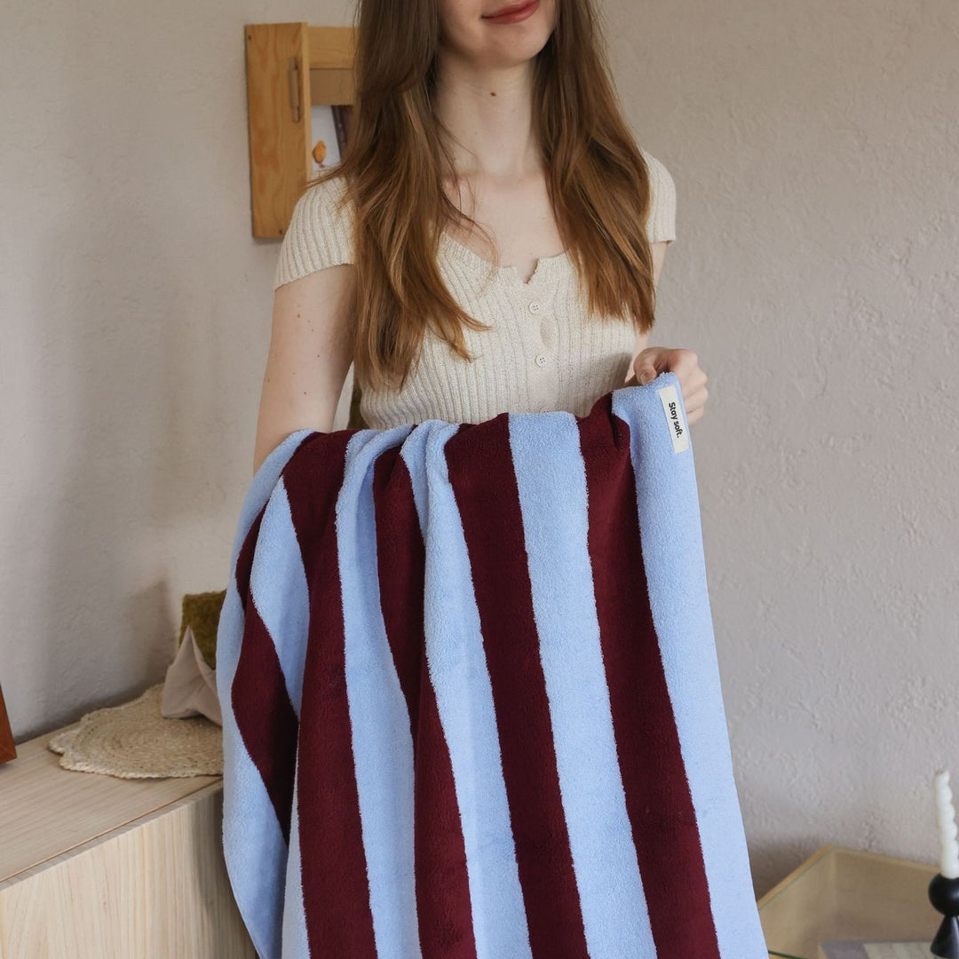 ワイドストライプカラーブロックコットンタオル