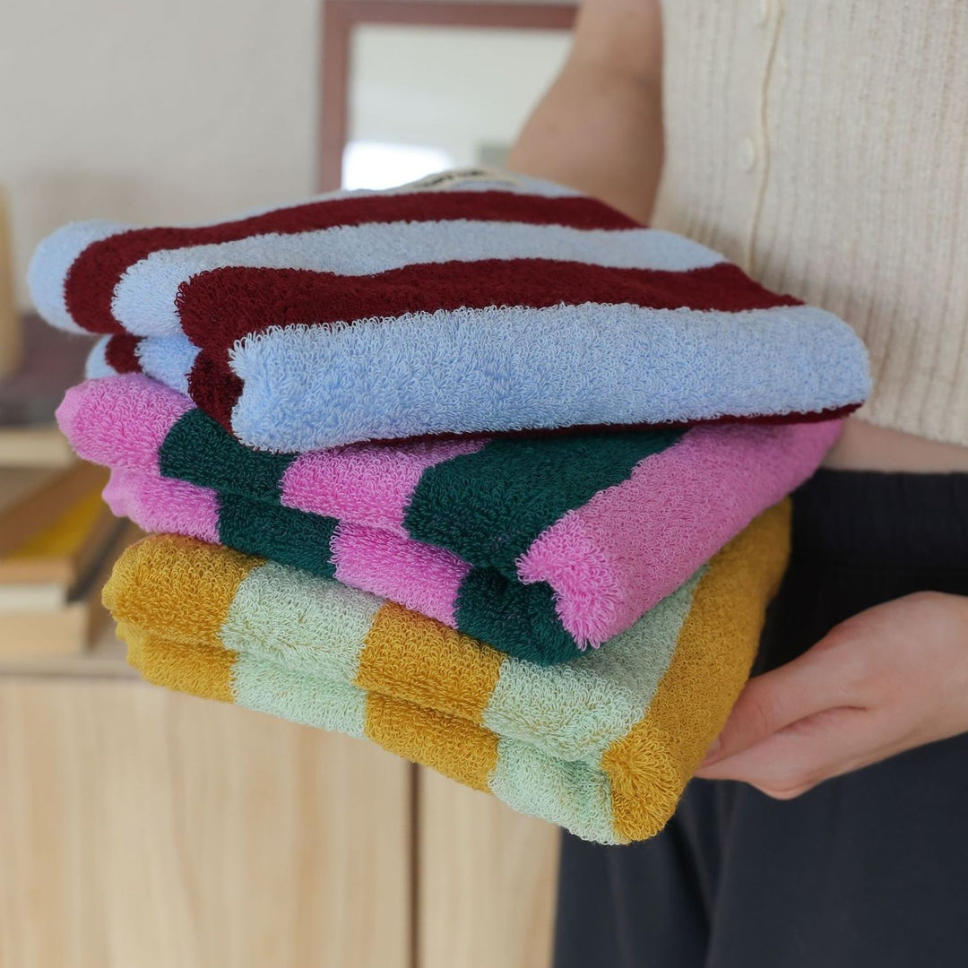 ワイドストライプカラーブロックコットンタオル