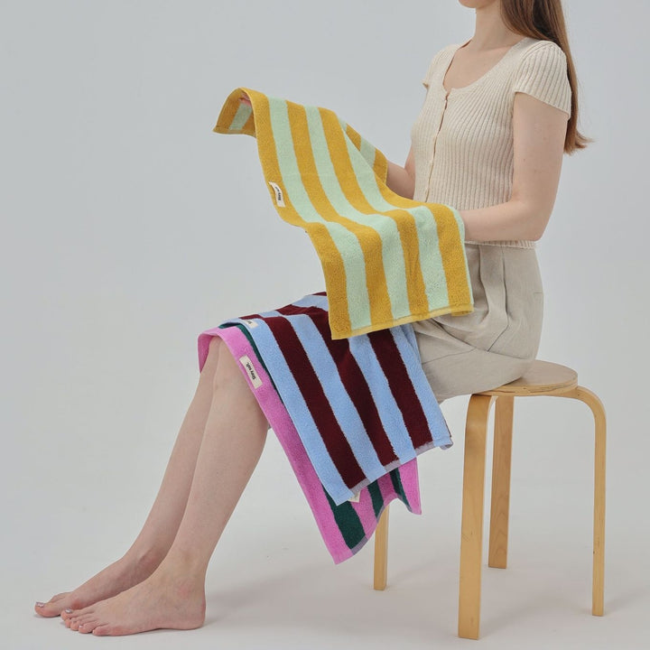 ワイドストライプカラーブロックコットンタオル