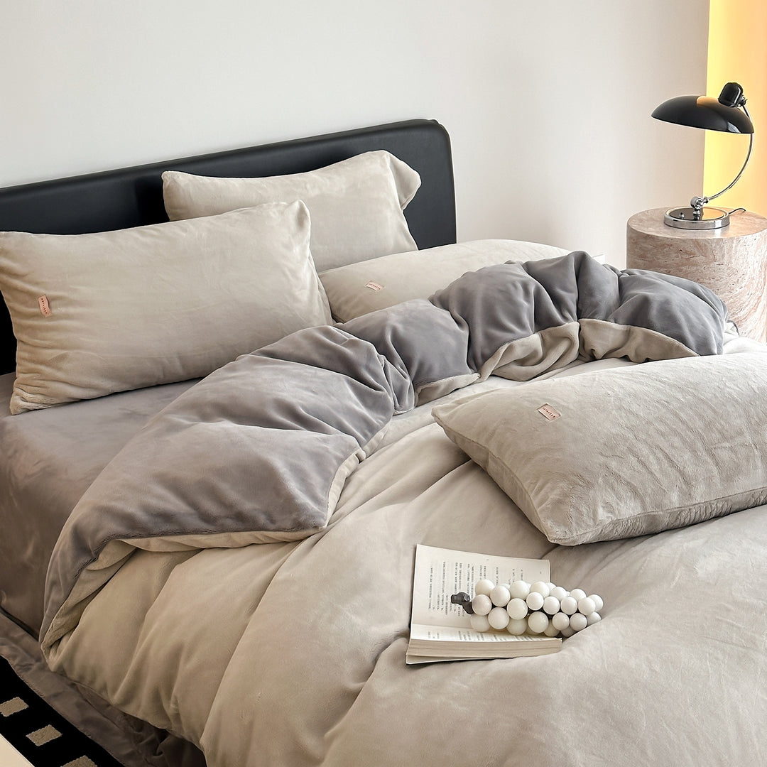 Double Milk Fleece Bedding Set, Soft Gray