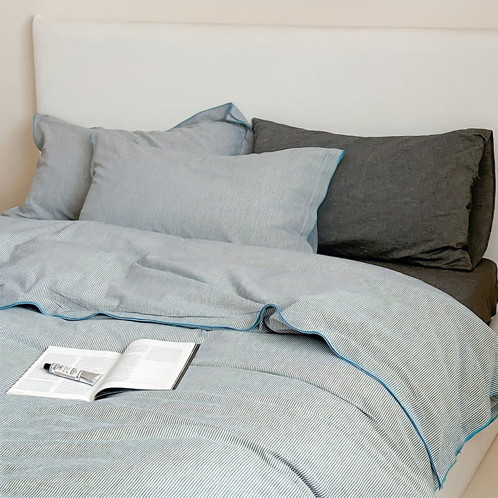 Blue Piping Cotton Bedding Set