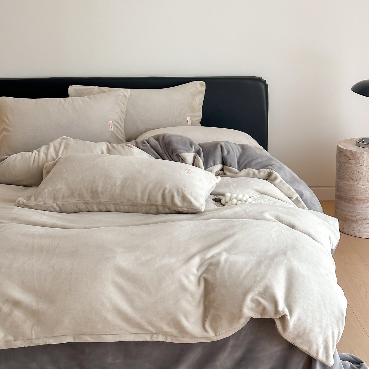 Double Milk Fleece Bedding Set, Soft Gray