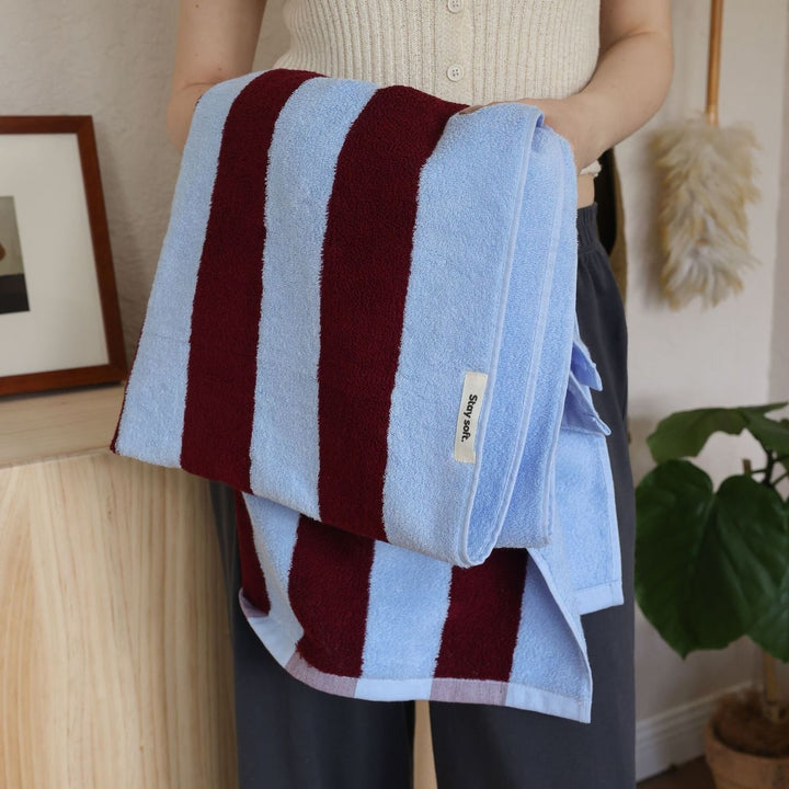 ワイドストライプカラーブロックコットンタオル