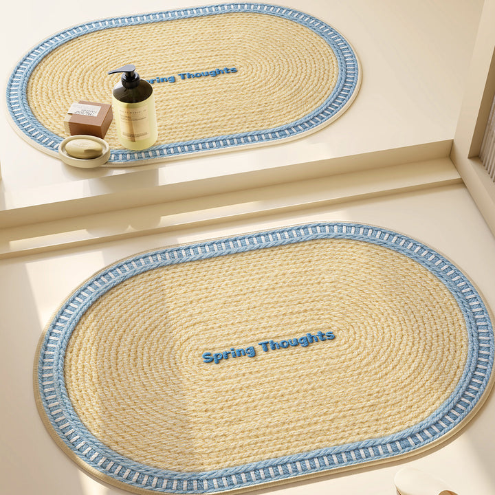 Lettered Design Oval Bath Mat Yellow Blue